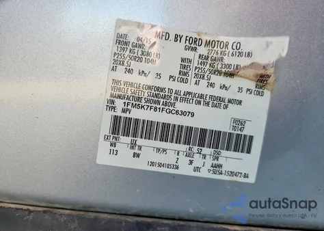 2015 Ford Explorer Limited z USA, uszkodzony, nr VIN 1FM5K7F81FGC63079